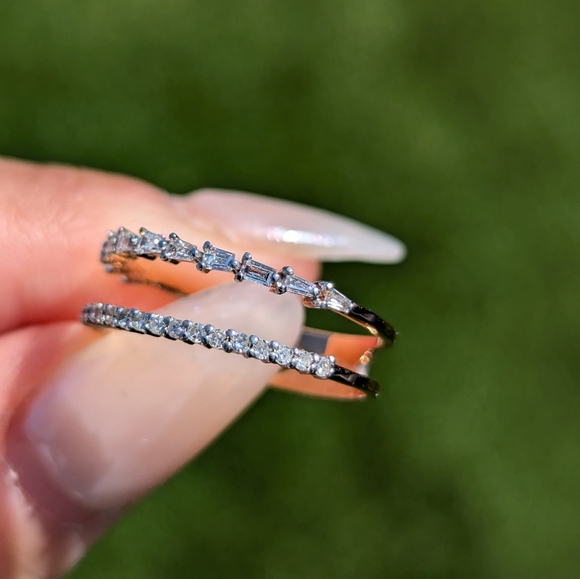 14K Yellow Gold Baguette and Round Spaced Diamond Wide Band Ring - Picture 3 of 10